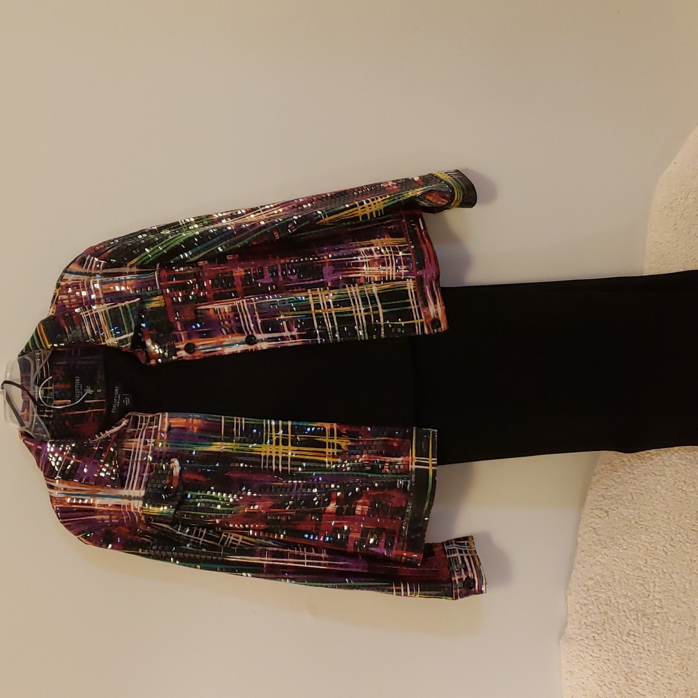 Perceptions NY 3 pcs black pants, top colorful jacket  outfit size 16